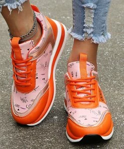 Coupon 💯 PAOTMBU Orange & Pink Doodle 👟 Sneaker - 👩 Women ❤️