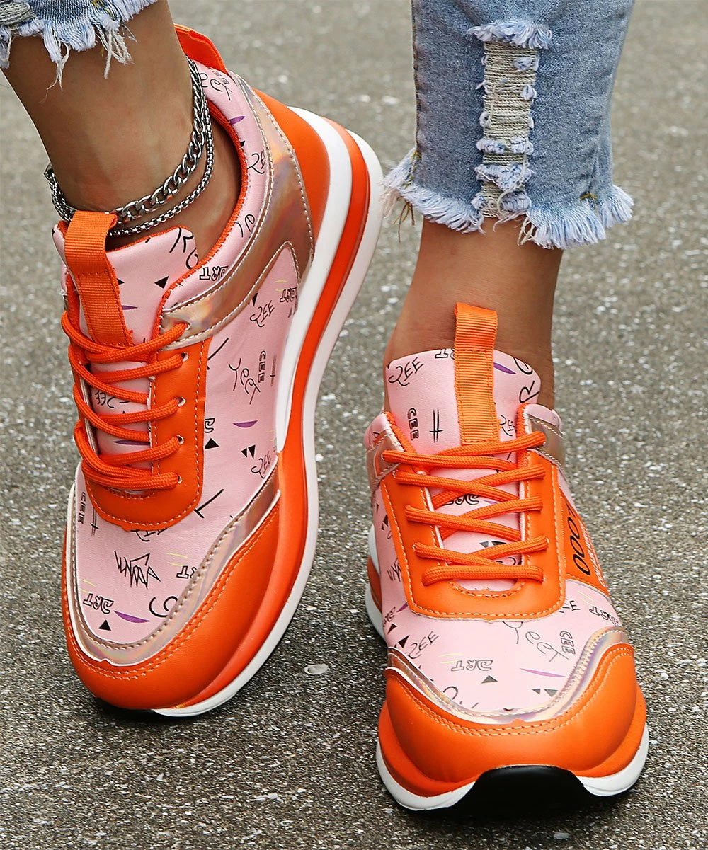 Coupon ๐ฏ PAOTMBU Orange & Pink Doodle ๐ Sneaker - ๐ฉ Women โค๏ธ