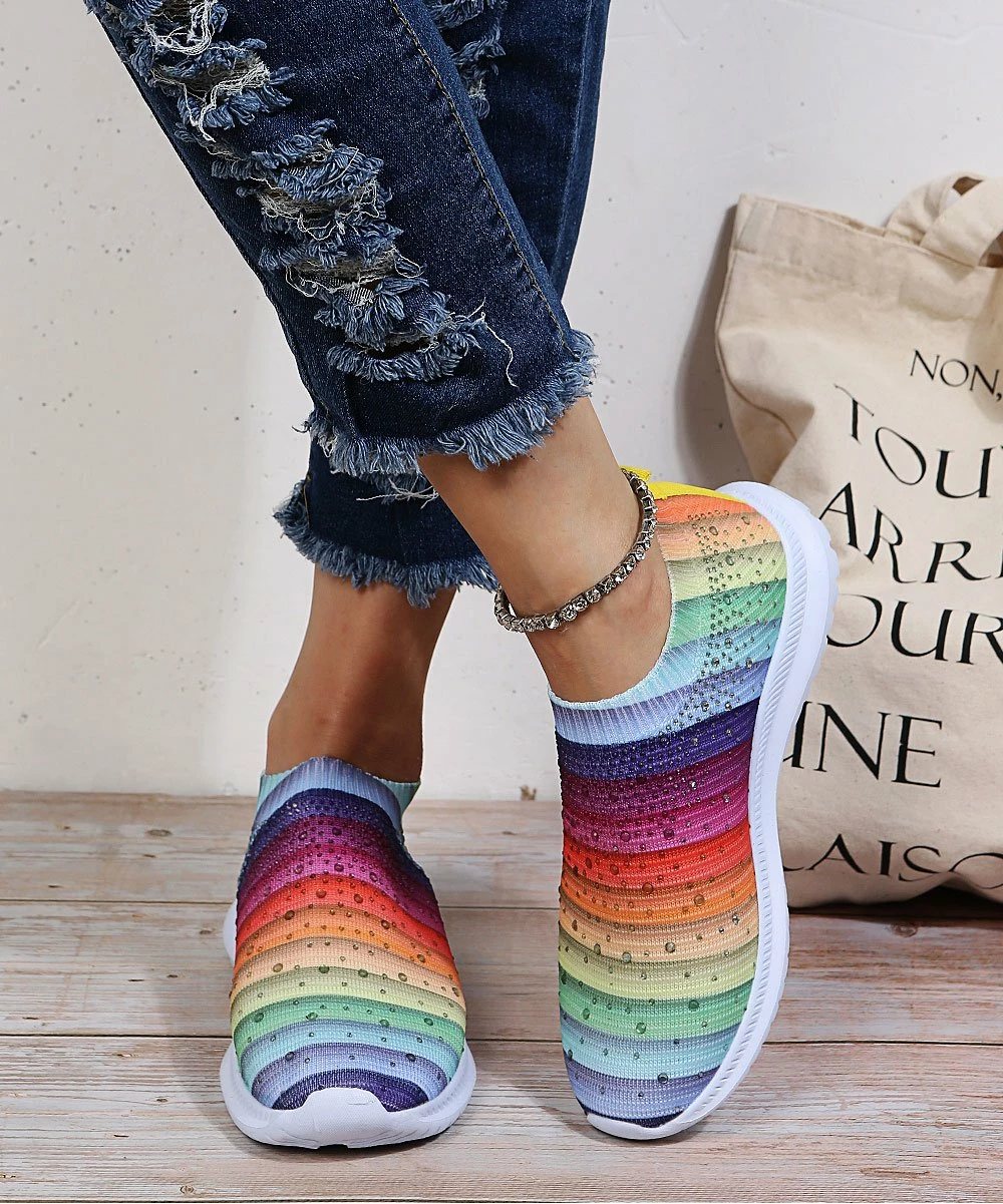 Coupon โญ PAOTMBU Red & Purple Rainbow Stripe ๐ Sneakers - ๐ฉ Women ๐ - Image 3
