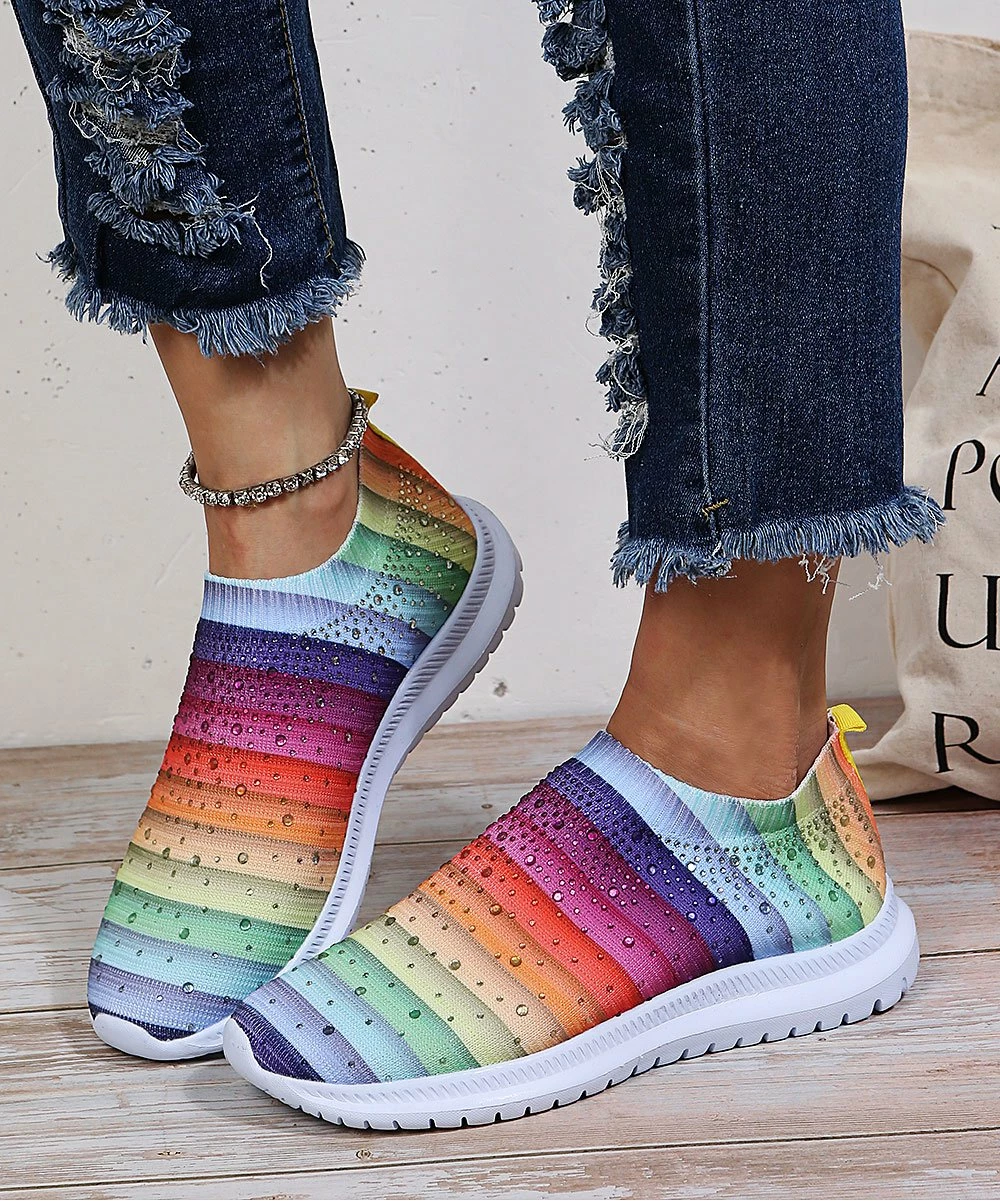 Coupon โญ PAOTMBU Red & Purple Rainbow Stripe ๐ Sneakers - ๐ฉ Women ๐ - Image 4