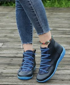 Best deal ⌛ PAOTMBU Black & Blue Elastic Zip Boot - 👩 Women 🎁
