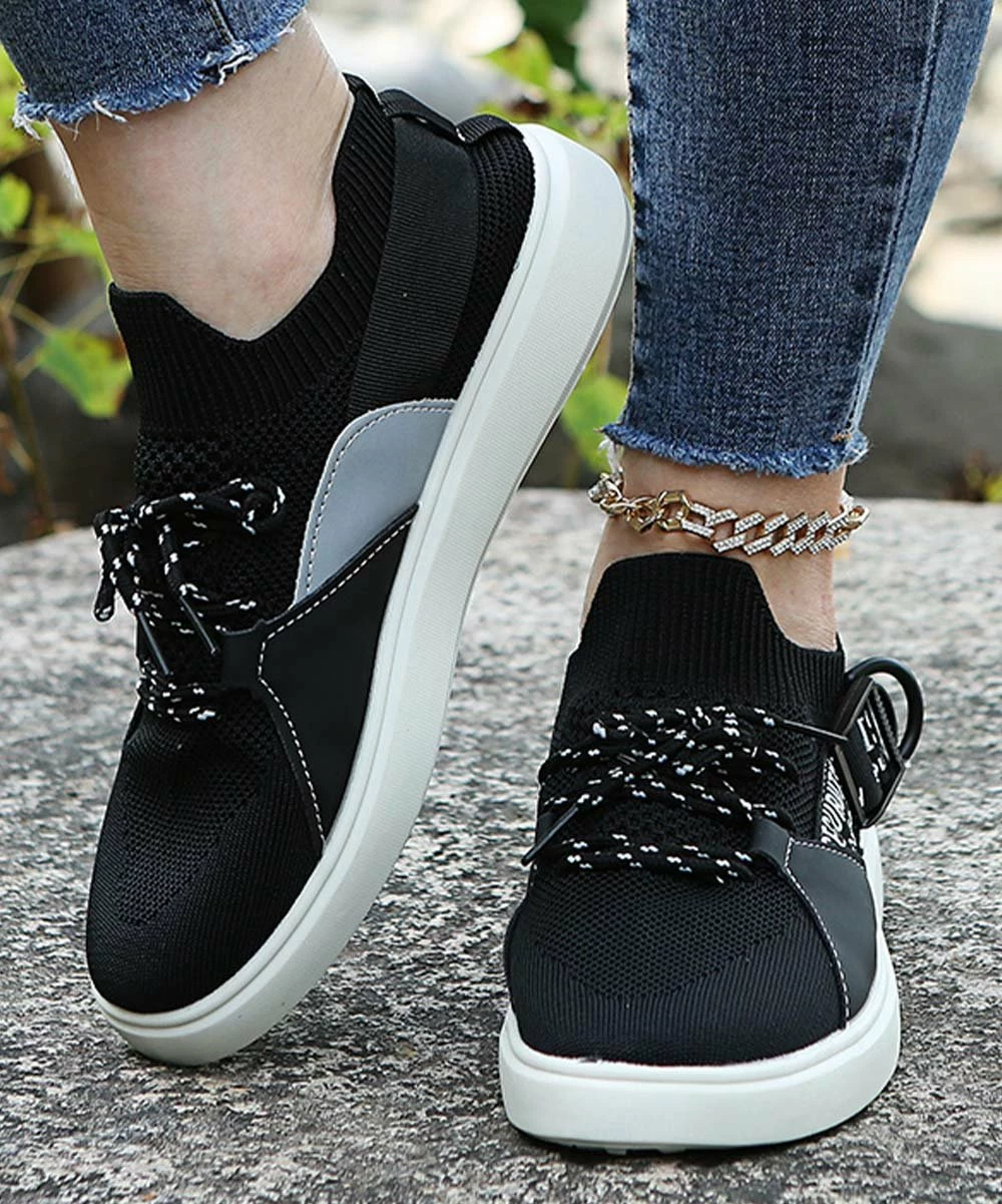 Deals ⌛ PAOTMBU Black Contrast-Panel 👟 Sneaker - 👩 Women 👏
