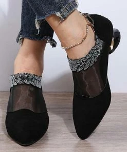 Best Sale 🔥 PAOTMBU Black & Silvertone Studded Leaf Sheer-Panel Pump - 👩 Women 🎉